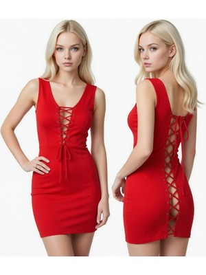 Hafif Giyim Fantezi Seksi Arkası Açık Bağcıklı Mini Elbise HF101192