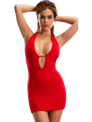 Hafif Giyim Kırmızı Fantezi Seksi Göğüs Dekolteli Mini Elbise HF031023