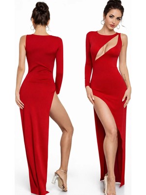 Hafif Giyim Fantezi Seksi Derin Dekolteli Derin Yırtmaçlı Uzun Elbise HF101507