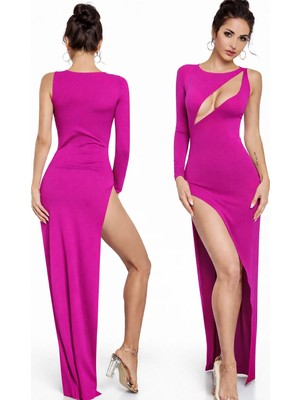 Hafif Giyim Fantezi Seksi Derin Dekolteli Derin Yırtmaçlı Uzun Elbise HF101507