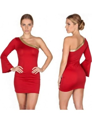 Hafif Giyim Fantezi Seksi Uzun Tek Omuz Tasarımlı Mini Elbise HF100912