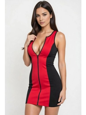 Hafif Giyim Fantezi Seksi Önden Fermuarlı Mini Elbise HF100996