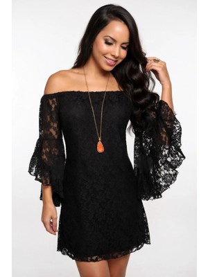 Hafif Giyim Siyah Fantezi Seksi Çiçek Desenli Dantelli Mini Elbise HF101225