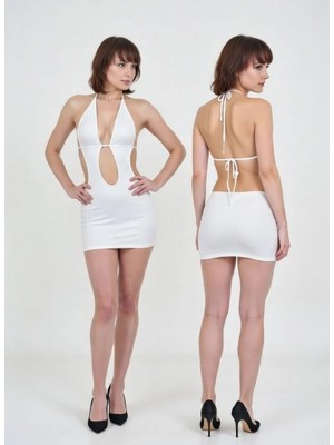 Hafif Giyim Fantezi Seksi Derin Dekolteli Bağlamalı Mini Elbise HF060813