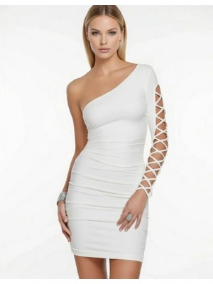 Hafif Giyim Fantezi Seksi Tek Omuz Bağcık Detaylı Mini Elbise HF031036