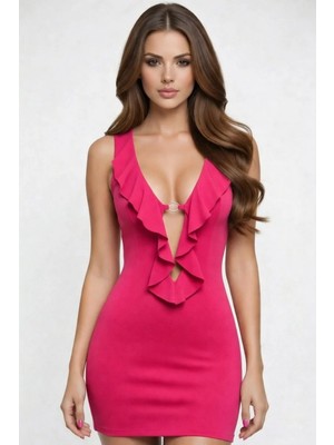 Hafif Giyim Fantezi Seksi Derin Göğüs Dekolteli Çapraz Askılı Mini Elbise HF100744