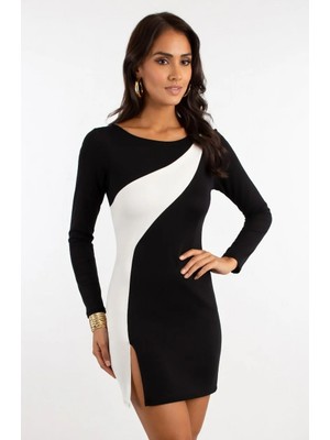 Hafif Giyim Çok Renkli Fantezi Seksi Yırtmaçlı Uzun Kollu Mini Elbise HF100886