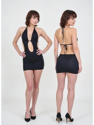 Hafif Giyim Fantezi Seksi Derin Dekolteli Bağlamalı Mini Elbise HF060813