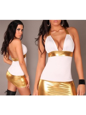 Hafif Giyim Çok Renkli Fantezi Seksi Deri Görünümlü Sırt Dekolteli Mini Elbise HF100982