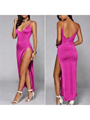 Hafif Giyim Fantezi Seksi Derin Yırtmaçlı ve Sırt Dekolteli Uzun Elbise HF101505