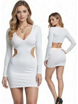 Hafif Giyim Fantezi Seksi Uzun Kollu Bel Dekolteli Mini Elbise HF101004