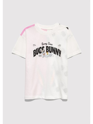 Mavi Bugs Bunny Baskılı Ekru Tişört 7610454-70057