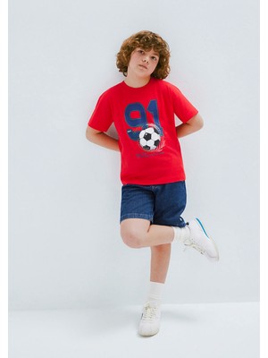 Mavi Futbol Baskılı Kırmızı Tişört 6610481-70465