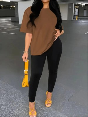 Woodroffe Kadın Uzun Tayt T-Shirt Kombin Oversize Takım Salaş Boyfriend