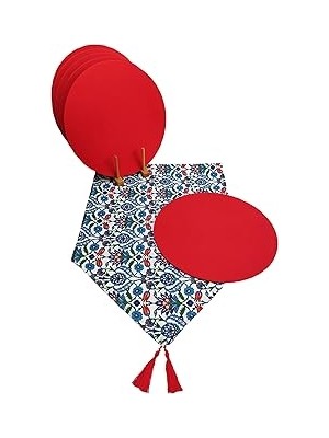 Uravas Store Viemso Çini Desenli Runner 6'lı Kırmızı Supla Set V00020886