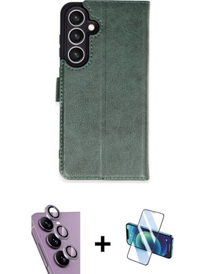 Cepte Toptan Galaxy S24 Fe Siluet Işık Serisi - Siyah 3D Antistatik Cam Ekran Koruyucu + Mor Raze Metal Kamera Lens