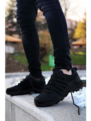 Big King Siyah Outdoor Trekking Bot Suni Deri Malzeme ile Düz Topuklu Erkek Ayakkabı