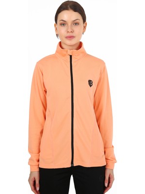 Sportonex Kadın Kapüşonlu Düz Desenli Somon Renkli Spor Ceket SO22F028 Sezonluk Kullanım