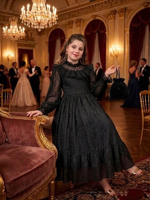 Bes Trend Kız Çocuk Leopar Desenli Uzun Boy Abiye Elbise Çanta Hediyeli