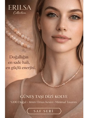 Erilsa Sertifikalı Güneş Taşı Dizi Kolye - 4mm Elmas Kesim Minimal Seri Doğal Taş Kolye