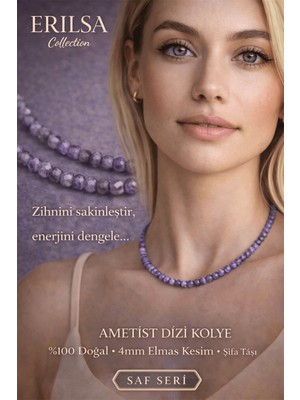 Erilsa Sertifikalı Ametist Dizi Kolye - 4mm Elmas Kesim Minimal Seri Doğal Taş Kolye Kadın