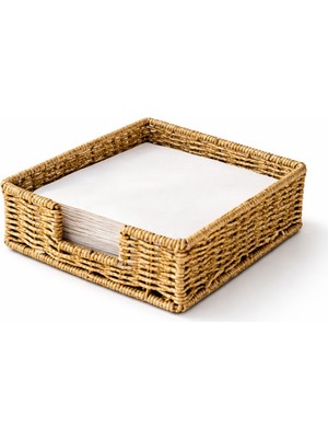 Tuppee Rattan Hasır Peçetelik 17.5X17.5X6.5 cm – Standart Peçete Uyumlu Dekoratif Sunumluk