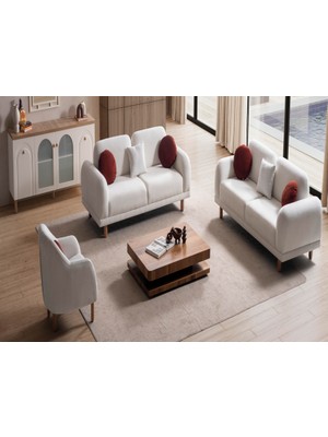 Polka Sofa Inci Koltuk Takımı 3+3+1 Teddy