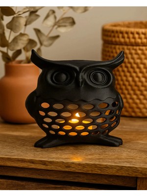 bebekokusu 3D Dekoratif Baykuş Tealight Mumluk , Bohem Rustik Ev Dekoru , Hediyelik Romantik Aydınlatma