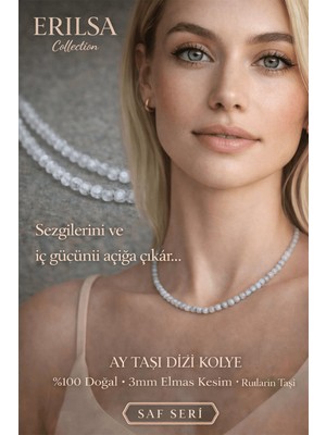 Erilsa Sertifikalı Ay Taşı Dizi Kolye - 3mm Elmas Kesim Minimal Seri Doğal Taş Kolye Kadın
