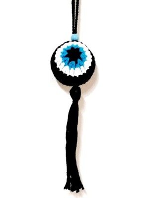 Akinco Nazar Boncuğu Desenli Püsküllü Orlon Ipten Siyah Araba Süsü