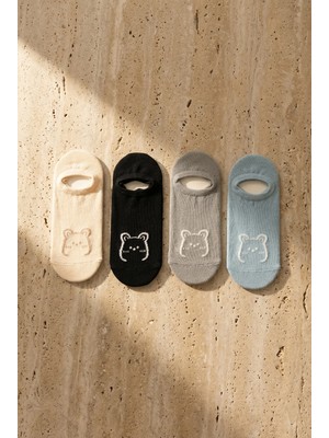 Katia & Bony Unisex Ayıcık Desenli 4'lü Paket Görünmez Babet Çorap