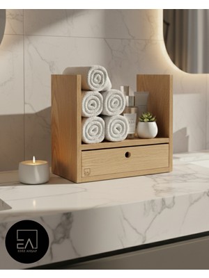 Ediz ahşap  dekoratif minimal çekmeceli çok amaçlı mutfak baharatlık