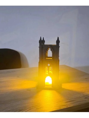 bebekokusu 3D Siyah Iskandinav Gotik Şato Tasarımlı Dekoratif LED Mumluk ve Ev Ofis Dekor Biblo 10 x 11 cm