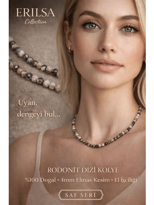 Erilsa Sertifikalı Rodonit Dizi Kolye - 4mm Elmas Kesim Minimal Seri Doğal Taş Kolye