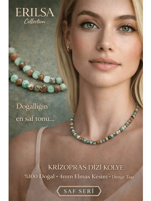 Erilsa Sertifikalı Krizopras Dizi Kolye - 4mm Elmas Kesim Minimal Seri Doğal Taş Kolye