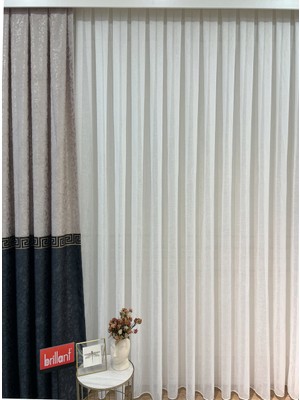 Brillant Ekru Renkli Düz Desenli Keten Tül Perde 1/2,50 Pile 450 x 265 cm