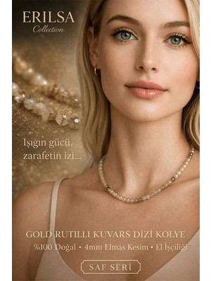 Erilsa Sertifikalı Gold Rutil Kuvars Dizi Kolye - 4mm Elmas Kesim Minimal Seri Doğal Taş