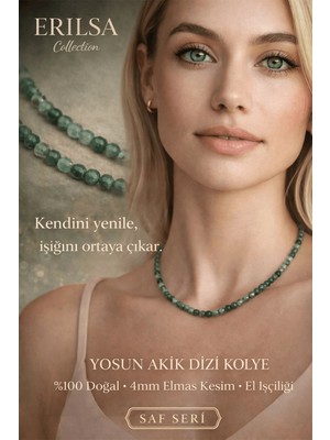 Erilsa Sertifikalı Yosun Akik Dizi Kolye 4mm Elmas Kesim Minimal Seri Doğal Taş Kolye