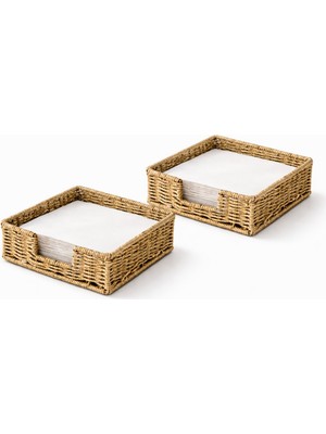 Tuppee Rattan Hasır Peçetelik 2’li Set 17.5X17.5X6.5 cm – Standart Peçete Uyumlu Dekoratif Sunumluk