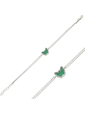 Inure Jewelry Gümüş Yeşil Kelebek Bayan Bileklik