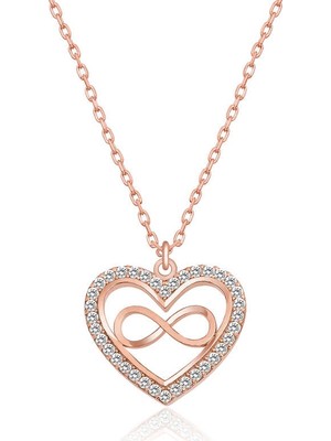 Inure Jewelry Gümüş Rose Kalp Sonsuzluk Bayan Kolye