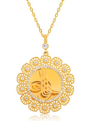 Inure Jewelry Gümüş Reşat Çerçeveli Tuğra Bayan Kolye