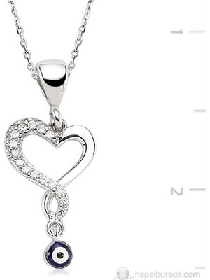 Inure Jewelry Gümüş Nazarlı Bayan Kalp Kolye