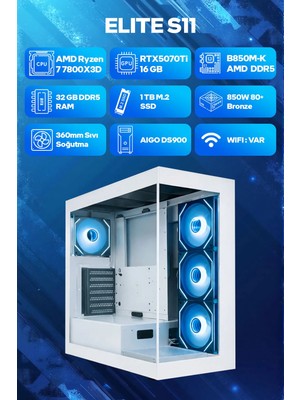 Game Garaj Elite S11 Amd Ryzen 7 7800X3D 32GB RAM 1TB SSD RTX5070Ti 360MM Sıvı Soğutma Freedos Oyuncu OEM Paket