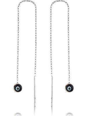 Inure Jewelry Inure Jewelry Gümüş Zincirli Siyah Nazar Küpe