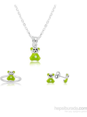 Inure Jewelry Inure Jewelry Gümüş Yeşil Ayıcık Çocuk Set 433223