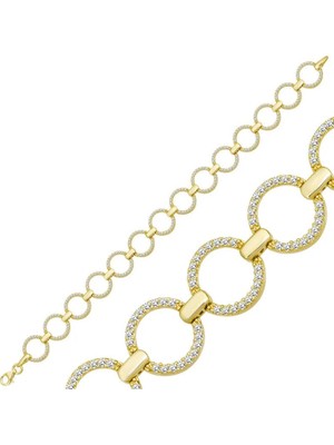 Inure Jewelry Gümüş Gold Yuvarlak Taşlı Kadın Bileklik
