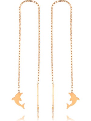 Inure Jewelry Inure Jewelry Gümüş Zincirli Yunus Balığı Küpe