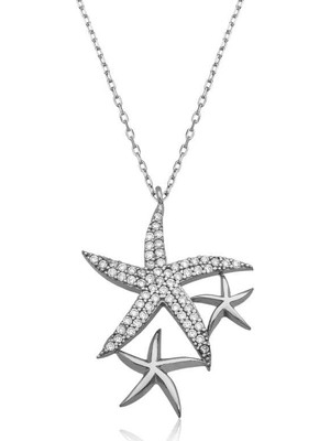 Inure Jewelry ​Gümüş Beyaz Deniz Yıldızları Bayan Kolye