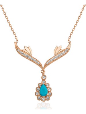 Inure Jewelry Turkuaz Taşlı Madalyon Kadın Gümüş Kolye